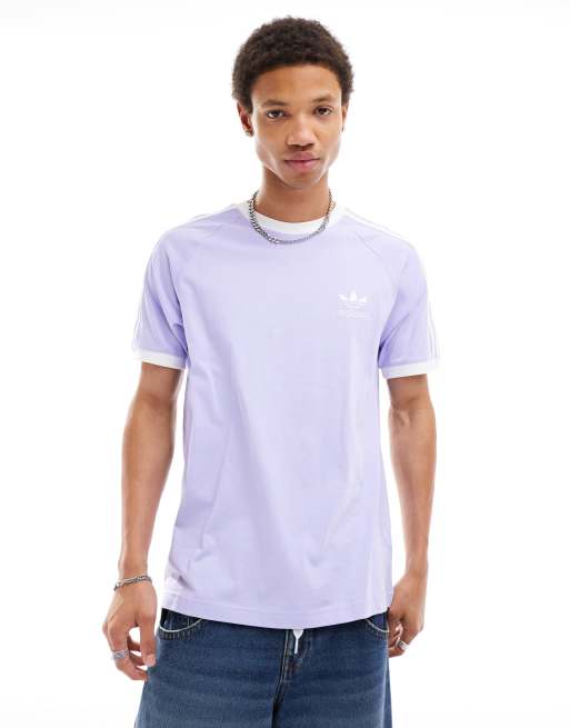  adidas Originals - T-shirt à 3 bandes et bordures contrastantes - Lilas