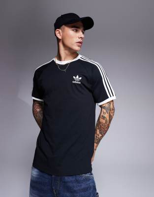 adidas Originals - T-shirt à 3 bandes et bordures contrastantes - Noir
