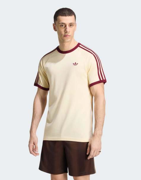 adidas Originals - T-shirt à 3 bandes - Vanille chaud et bordeaux - view 1