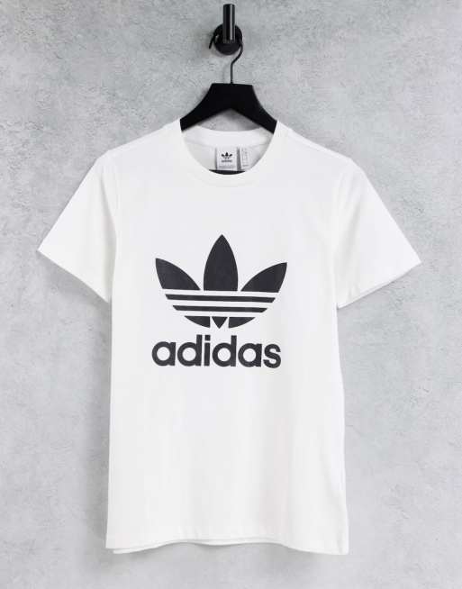 adidas Originals - T-shirt à grand motif trèfle - Blanc