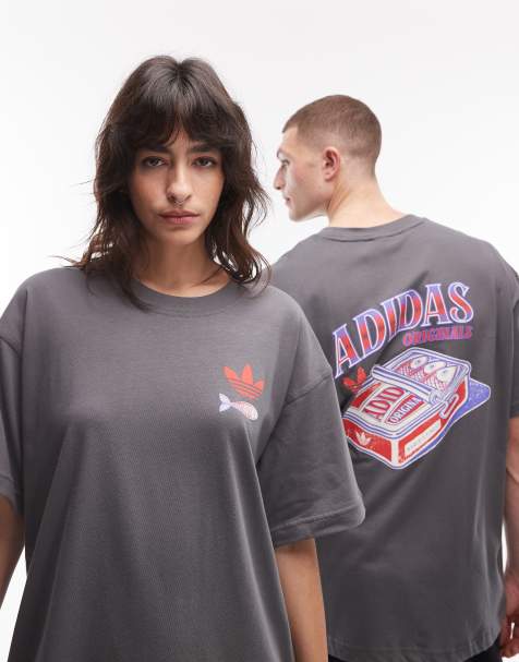 adidas Originals - T-shirt à imprimé sardines - Gris foncé - view 1