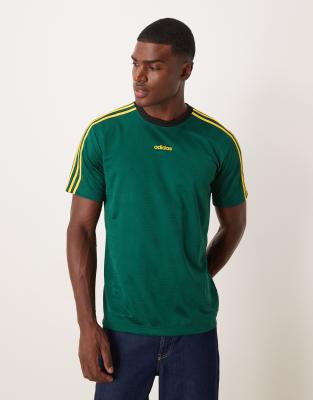 adidas Originals - T-shirt à logo et bords contrastants - Vert/jaune