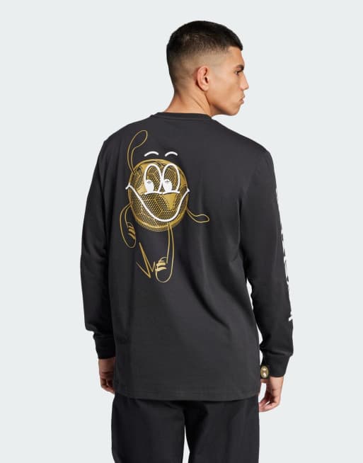 adidas Originals - T-shirt à manches longues et imprimé Juventus - Noir/doré foncé