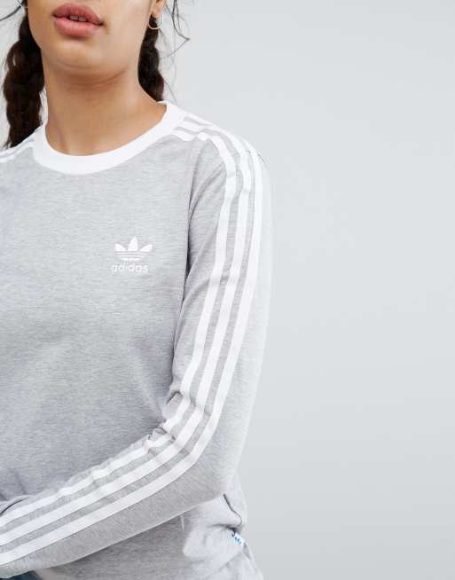 Adidas originals - t-shirt à manches 2025 longues et trois bandes - gris