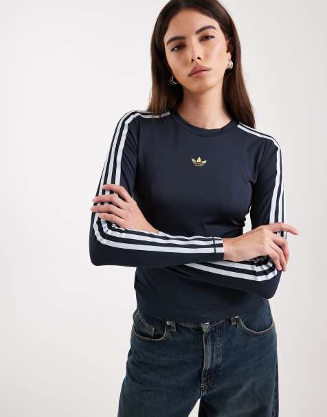 adidas Originals - T-shirt a maniche lunghe a 3 righe color inchiostro aurora/cristallo cielo - view 1