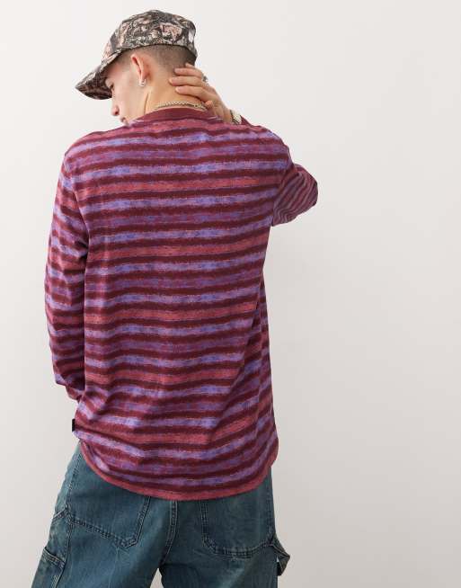adidas Originals T shirt a maniche lunghe blu e bordeaux a righe