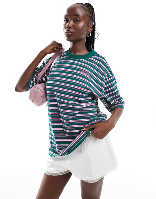adidas Originals - T-shirt à rayures style années 1980 - Vert universitaire