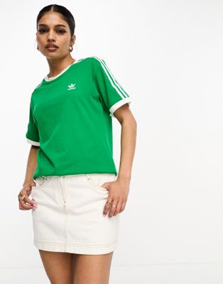 adidas Originals three stripe  t-shirt in green - ASOS Price Checker