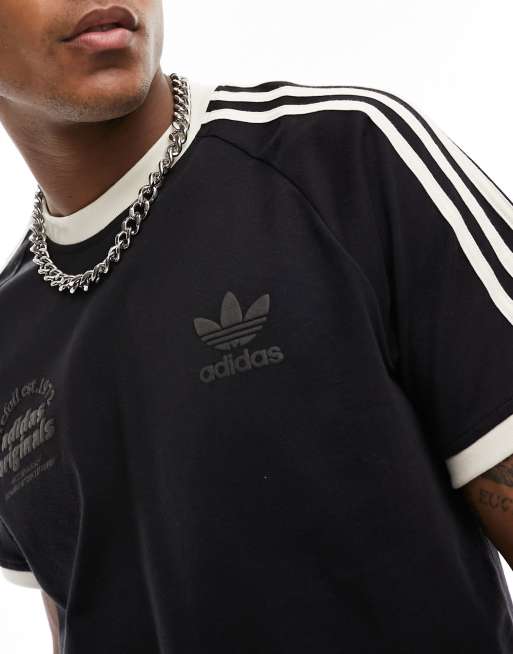 adidas Originals T shirt trois bandes Noir et blanc cass