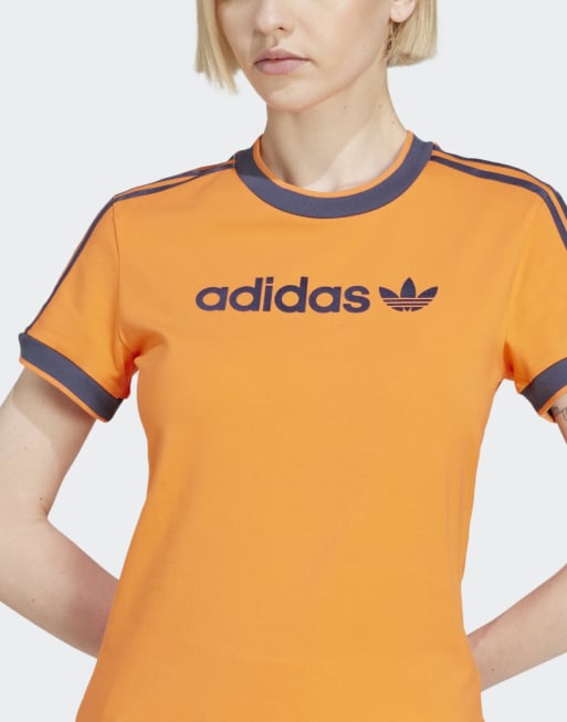 adidas Originals T-shirt arancione semi solar con strisce e