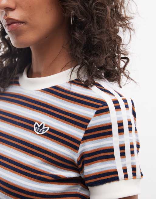adidas Originals – T-Shirt aus Frottee in gestreiftem Blau, 3 von 4