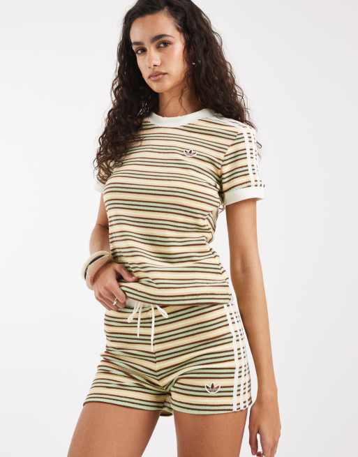adidas Originals T-Shirt aus Frottee mit grünen Streifen, 2 von 4