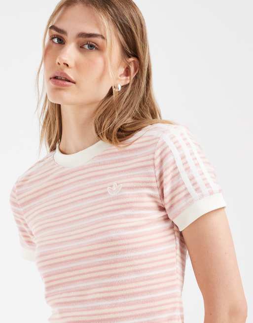 adidas Originals T-Shirt aus Frottee mit rosa Streifen, 2 von 4