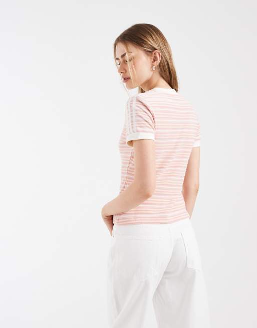 adidas Originals T-Shirt aus Frottee mit rosa Streifen, 3 von 4