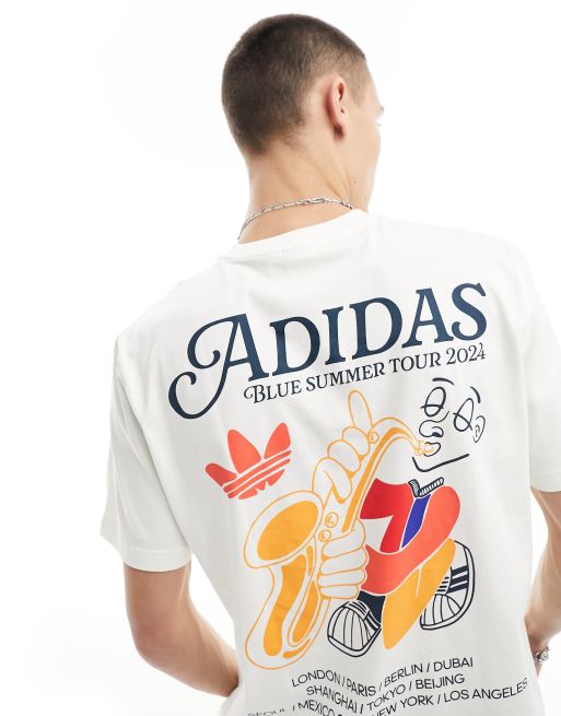 adidas Originals - T-shirt avec inscription logo - Blanc cassé