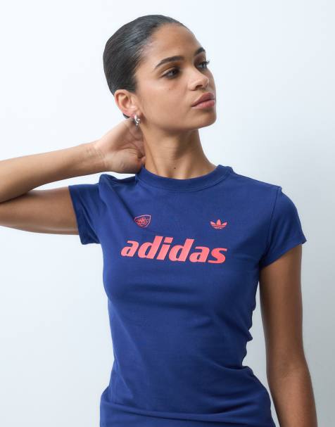 adidas Originals t-shirt bébé à logo bleu marine et rouge - view 1