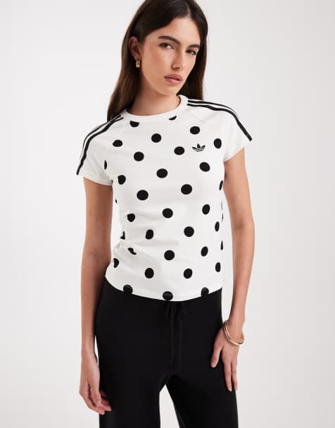 adidas Originals - T-shirt bianca a pois - view 1