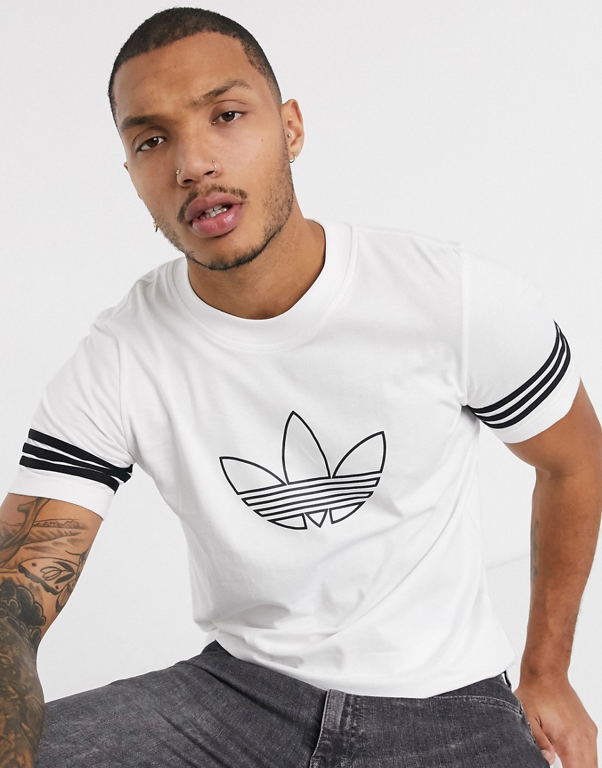 Adidas Originals - T-shirt bianca con contorno del logo a trifoglio-Bianco