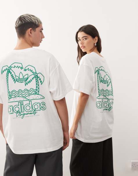 adidas Originals - T-shirt bianca con grafica con palme sul retro - view 1