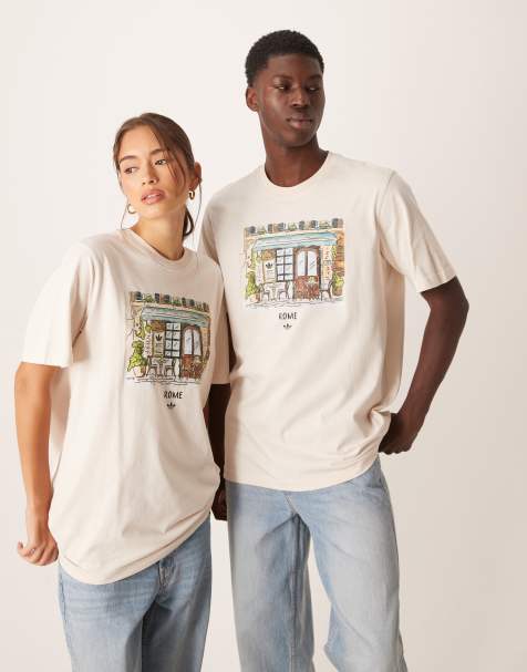 adidas Originals - T-shirt bianca con grafica illustrata di Roma - view 1