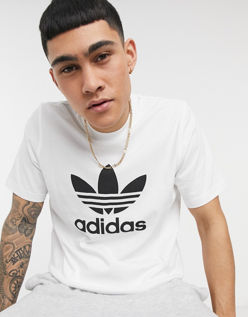 Adidas Originals - T-shirt bianca con logo a trifoglio-Bianco