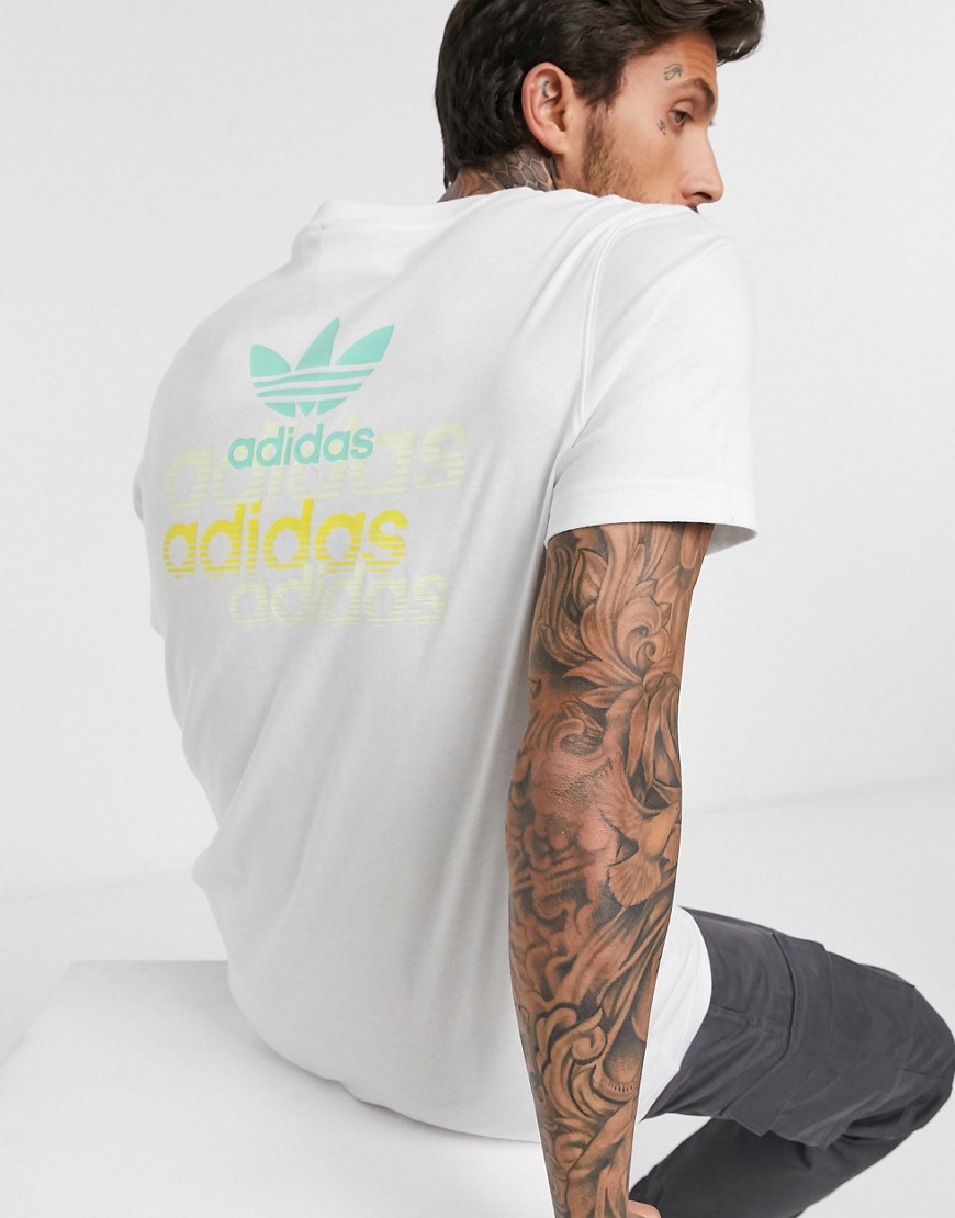 Adidas Originals - T-shirt bianca con logo e stampa sul retro-Bianco