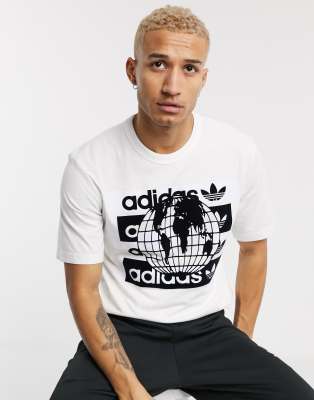 adidas Originals - T-shirt bianca con stampa floccata di globo-Bianco