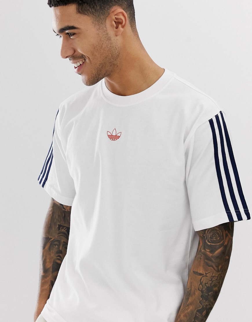 Adidas Originals - T-shirt bianca fluttuante a righe-Bianco