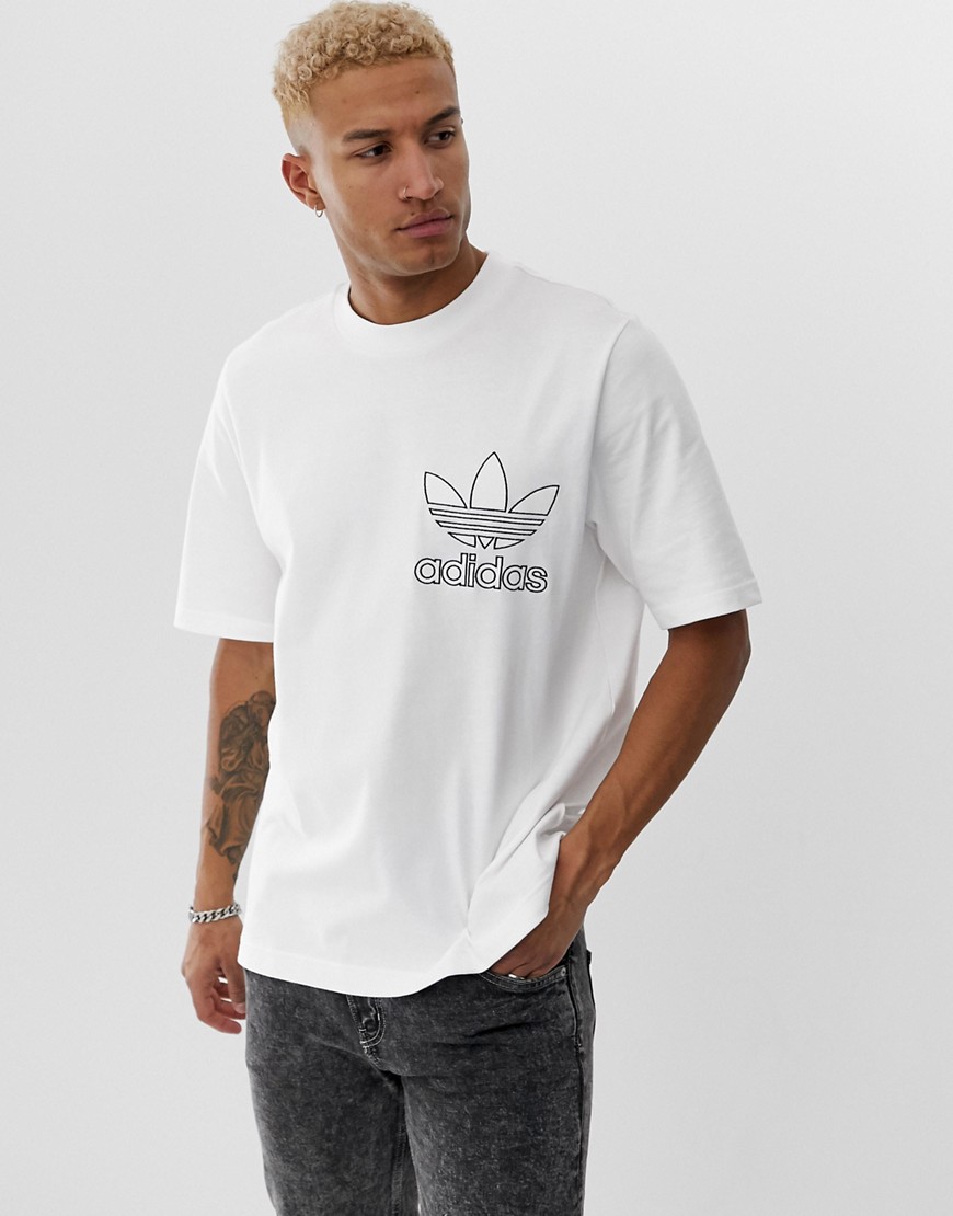 Adidas Originals - T-shirt bianca ricamata con logo Logo-Bianco