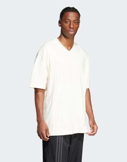 adidas Originals - T-shirt bianco crema con 3 strisce sul davanti