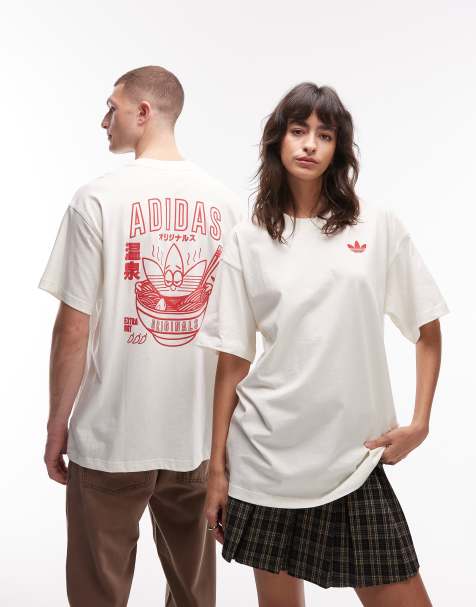 adidas Originals - T-shirt bianco sporco con grafica con trifoglio e ramen - view 1