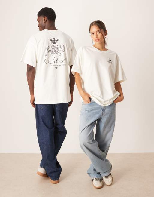adidas Originals - T-shirt bianco sporco con grafica 