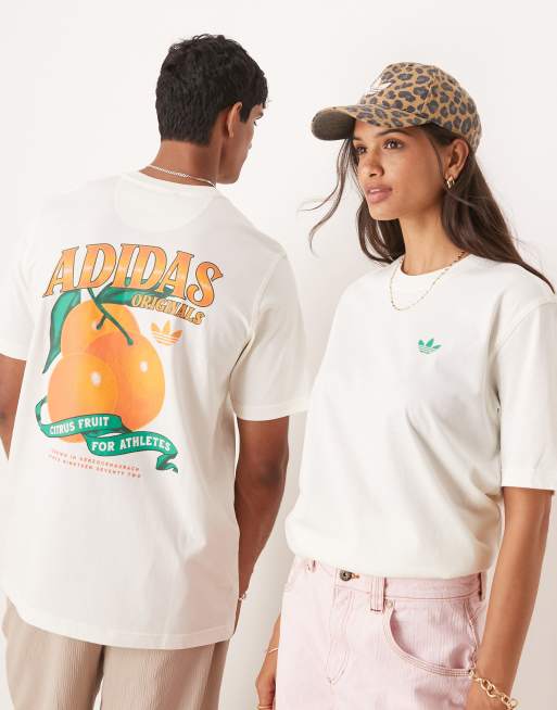 adidas Originals - T-Shirt bianco sporco con stampa di arance