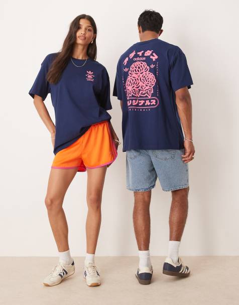 adidas Originals - T-shirt blu navy con grafica floreale giapponese - view 1