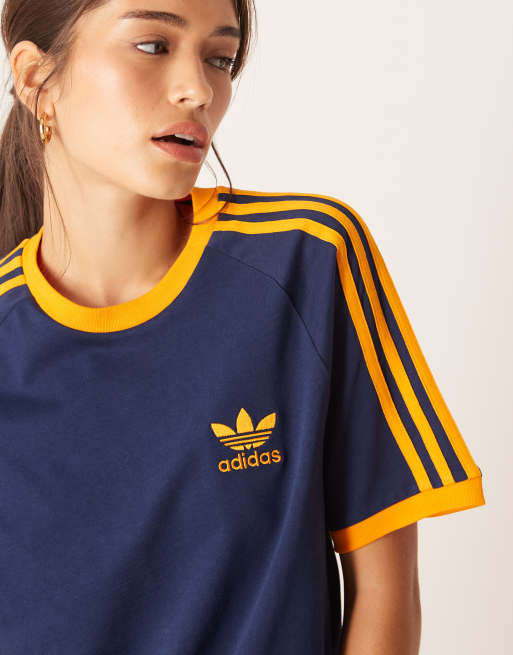 adidas Originals T-shirt blu navy e arancione con strisce ASOS