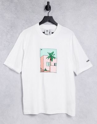 Tops adidas Originals - T-shirt boyfriend à imprimé - Blanc