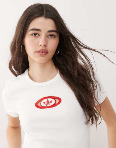 adidas Originals - T-shirt côtelé style années 2000 - Blanc - view 1