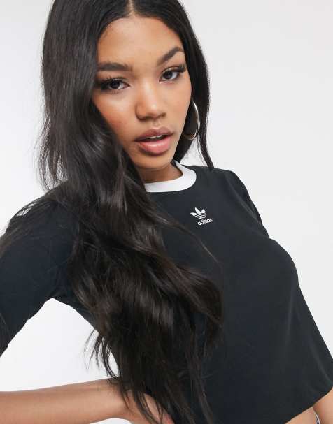 adidas Originals - T-shirt court motif trèfle - Noir