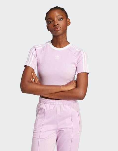 adidas Originals - T-shirt effet rétréci à 3 bandes - Orchidée clair - view 1