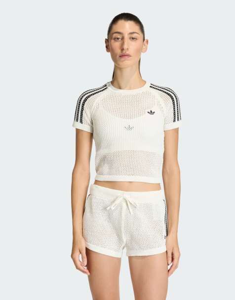 adidas Originals - T-shirt en maille au crochet - Blanc cassé - view 1