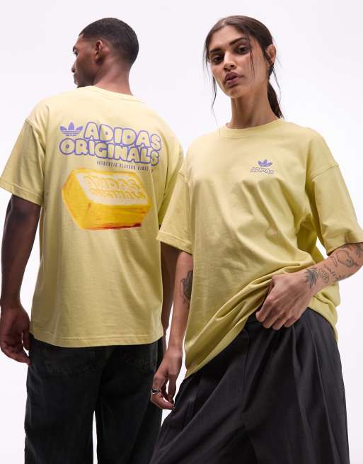 adidas Originals - T-shirt gialla con stampa di burro