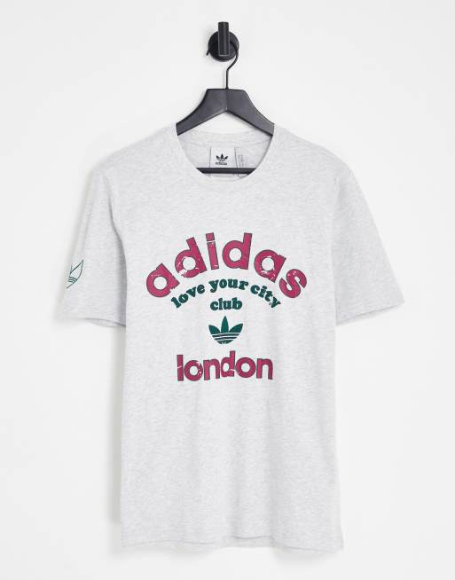 adidas Originals - T-shirt grigia con logo e scritta 