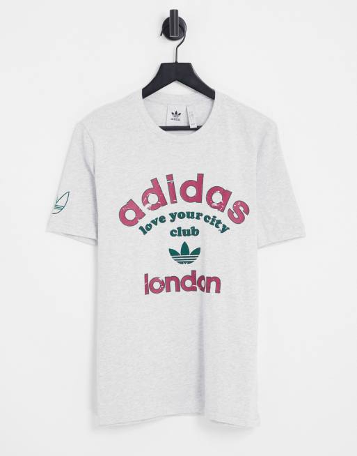 adidas Originals - T-shirt grigia con logo e scritta 