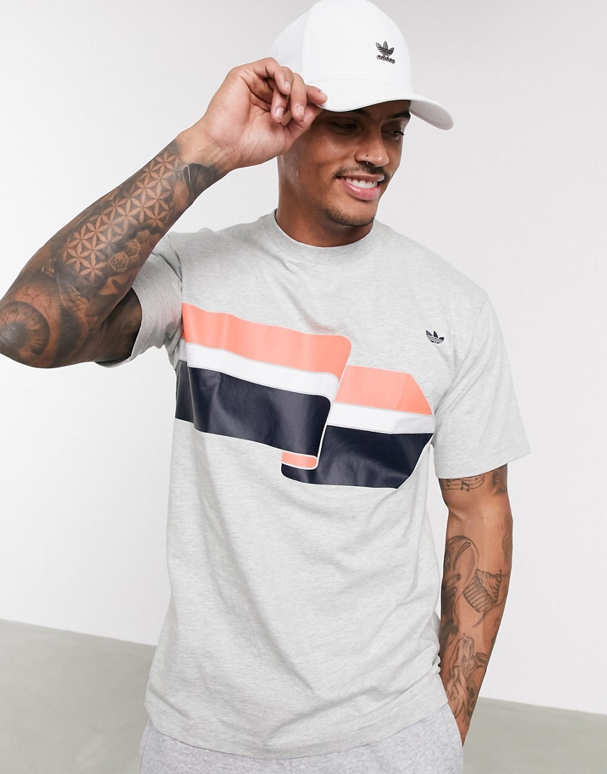 Adidas Originals - T-shirt grigia con stampa ondulata-Grigio