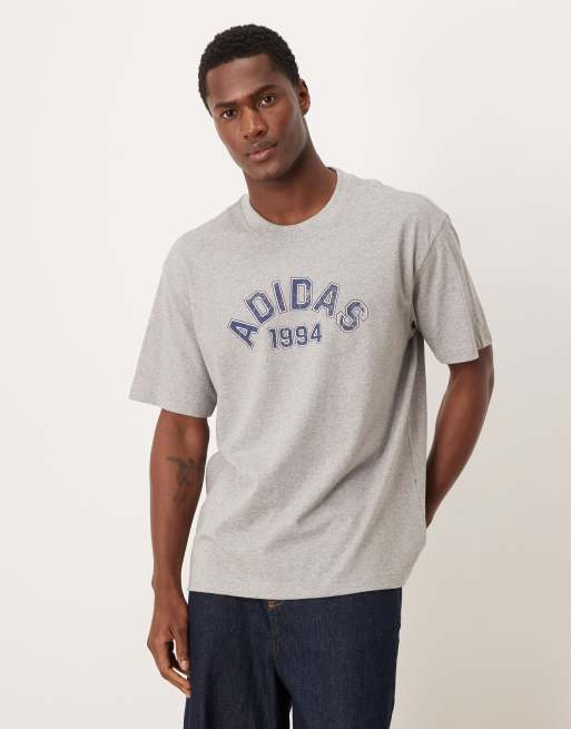 adidas Originals - T-shirt grigio mélange con logo stile college