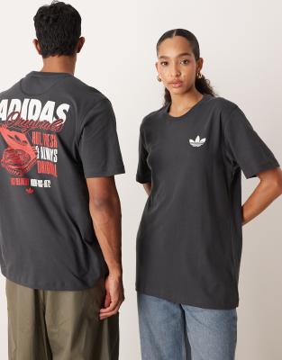 adidas Originals - T-Shirt in Anthrazit mit Pizza-Box-Print-Grau
