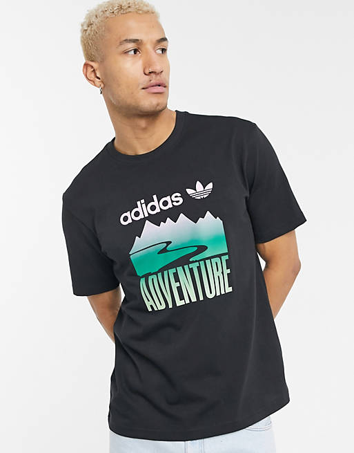 adidas Originals t-shirt in black with adventure graphic print