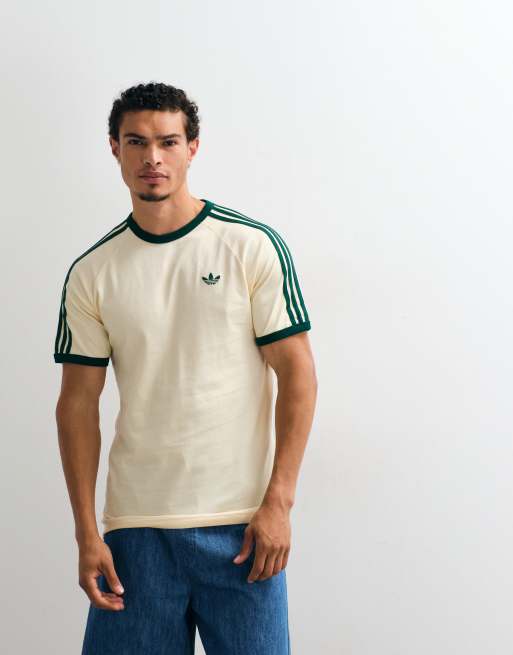 adidas Originals – T-Shirt in Cremeweiß mit den drei Streifen in Grün, 4 von 5