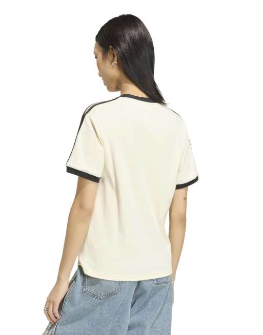 adidas Originals – T-Shirt in Cremeweiß mit den drei Streifen, 2 von 4