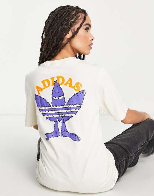 adidas Originals T Shirt in gebrochenem WeiB mit Dreiblatt Grafik ASOS